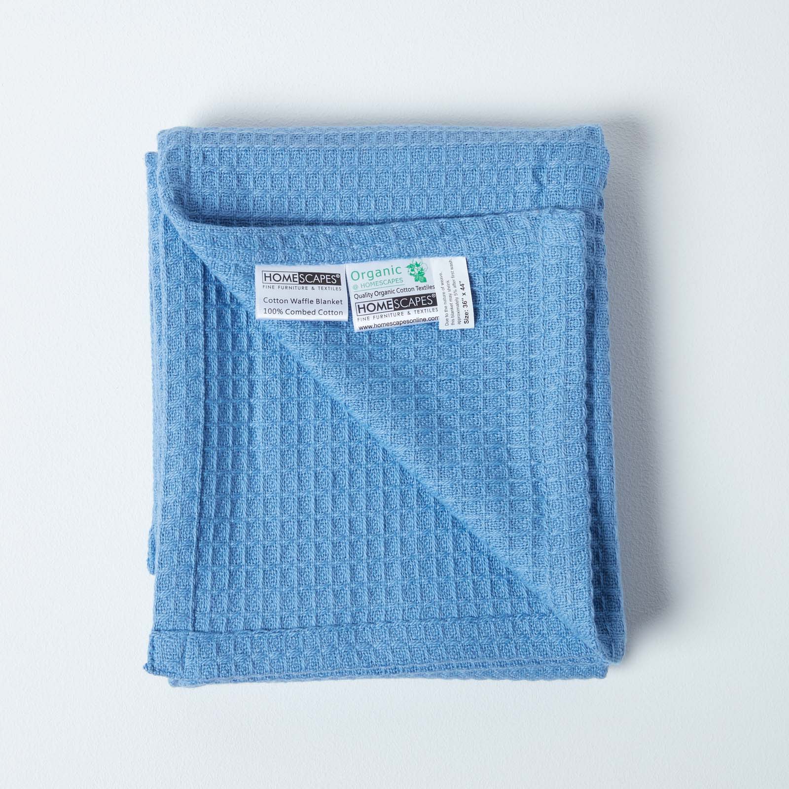Organic Cotton Waffle Blanket/ Throw | 90cm x 112cm | Blue
