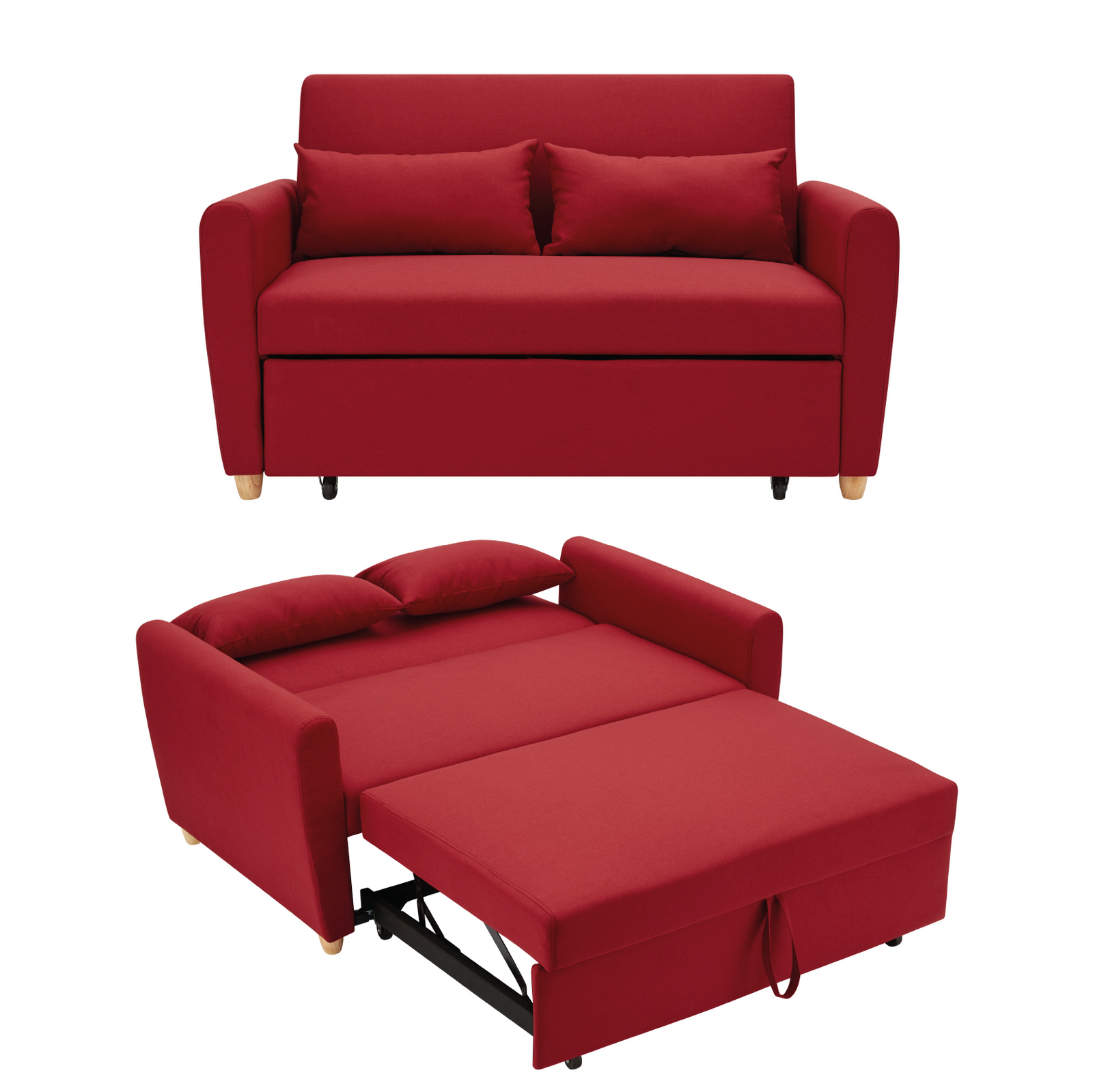 2-seater Pull Out Sofa Bed - Convertible Sleeper Sofa | Red