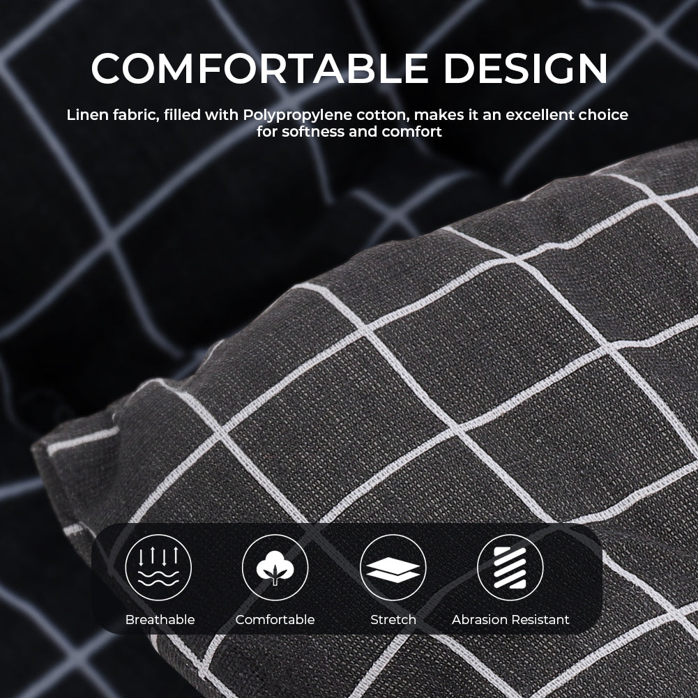 Outdoor Bench Cushion Black Checkered Thick Padded Seat Pad With Ties For Garden Or Patio Furniture