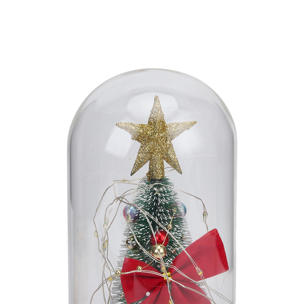 Led Glass Dome Christmas Tree Tabletop Decoration Ribbon And Star