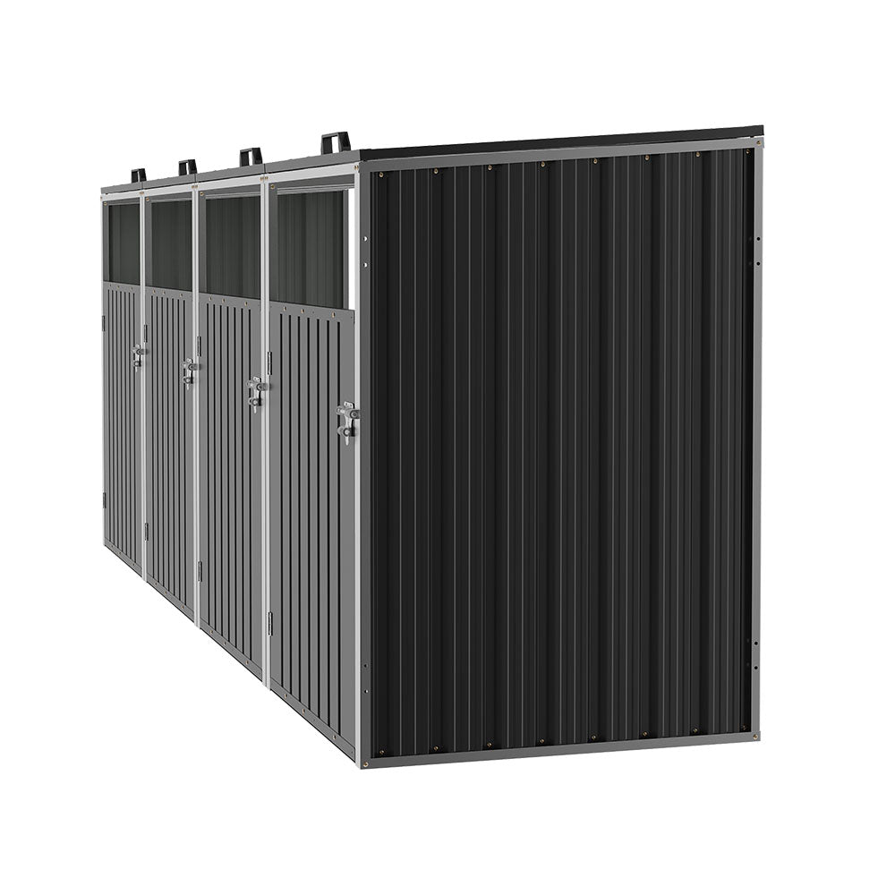 4 Bin Storage Shed – Heavy-duty Galvanized Steel Outdoor Bin Store With Lift-up Lids & Lockable Doors | Anthracite