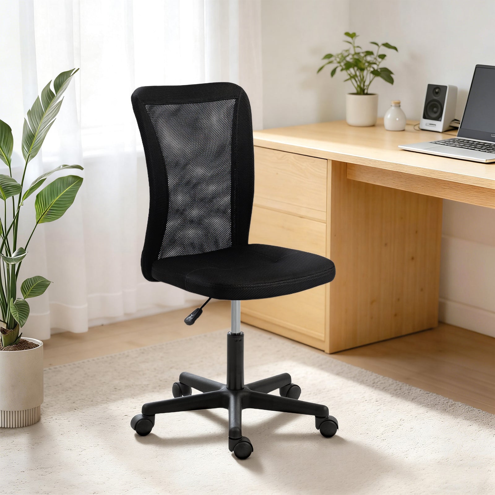 Armless Office Chair, Swivel Desk Chair W/ Adjustable Height | Black