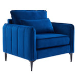 Contemporary Velvet Upholstered Armchair With Supportive Cushions | Blue