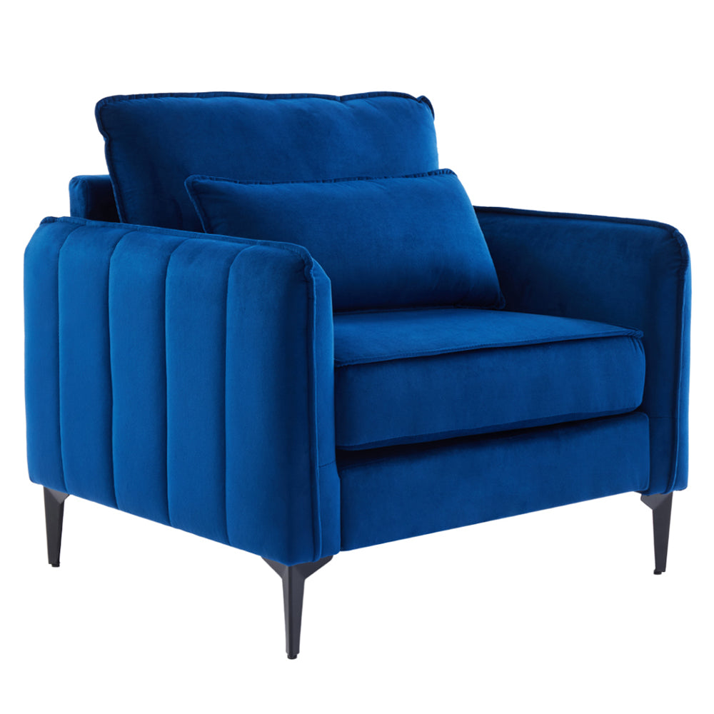 Contemporary Velvet Upholstered Armchair With Supportive Cushions | Blue