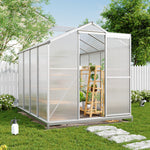 Polycarbonate Greenhouse With Base– Aluminum Frame Walk-in Greenhouse With Sliding Door & Ventilation Window For Plants & Flowers | Large | Clear