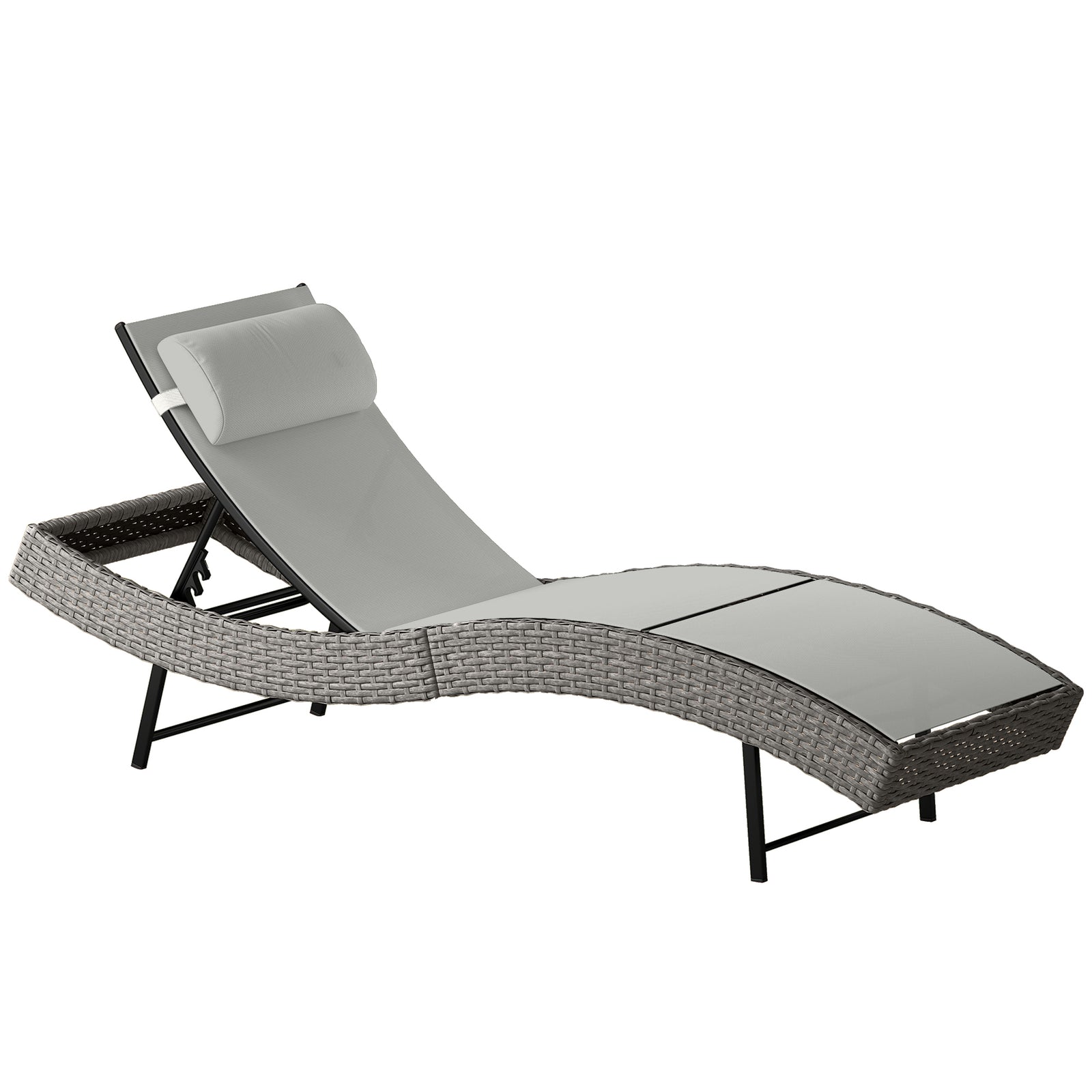 Rattan Sun Lounger With 5 Position Back, Texteline Seat | Light Grey