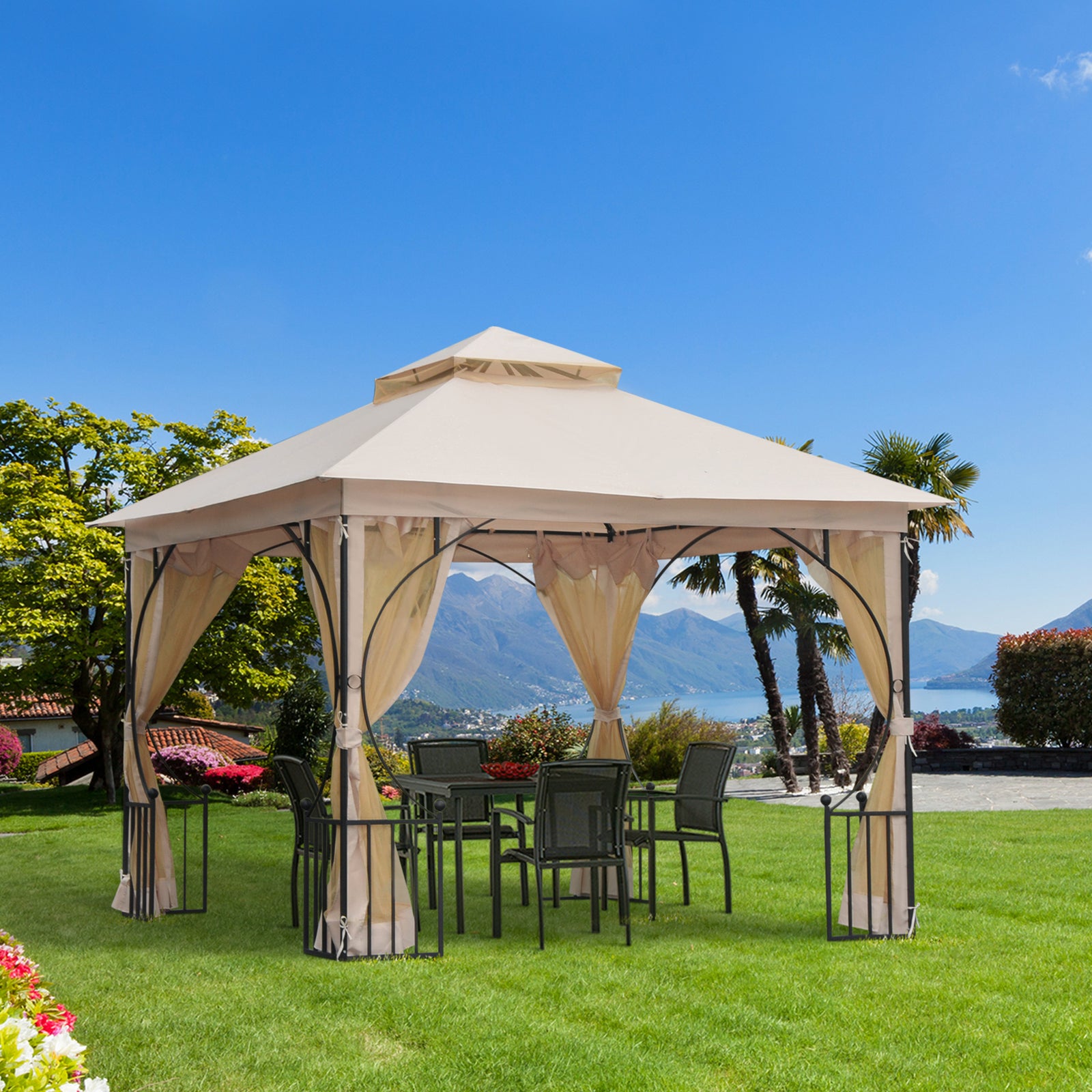 Gazebo Party Tent Canopy Sun Shade For Patio Garden 3x3metre | Beige
