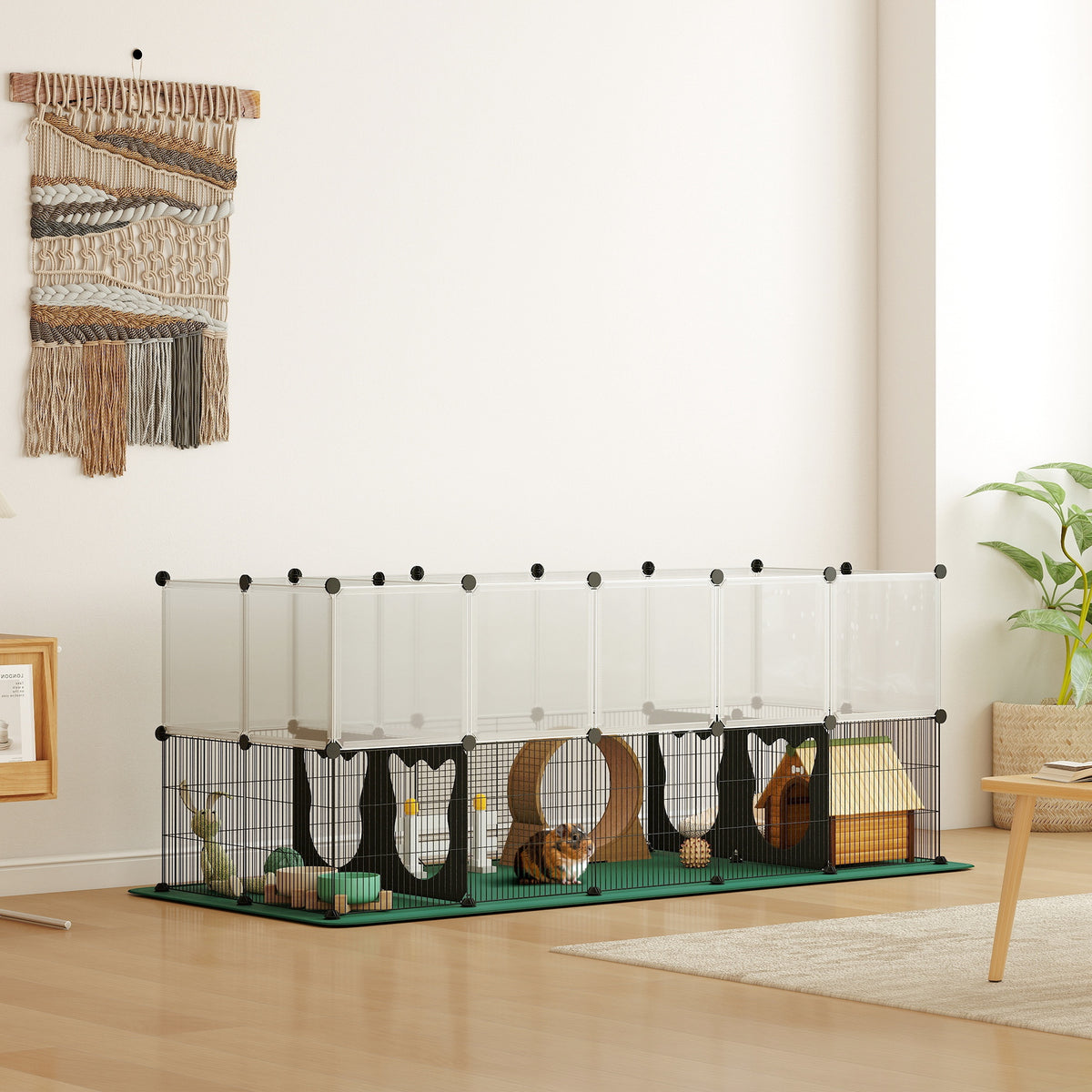 PawHut Pet Playpen With Waterproof Mat, Diy Small Animal Enclosure 34 Panels