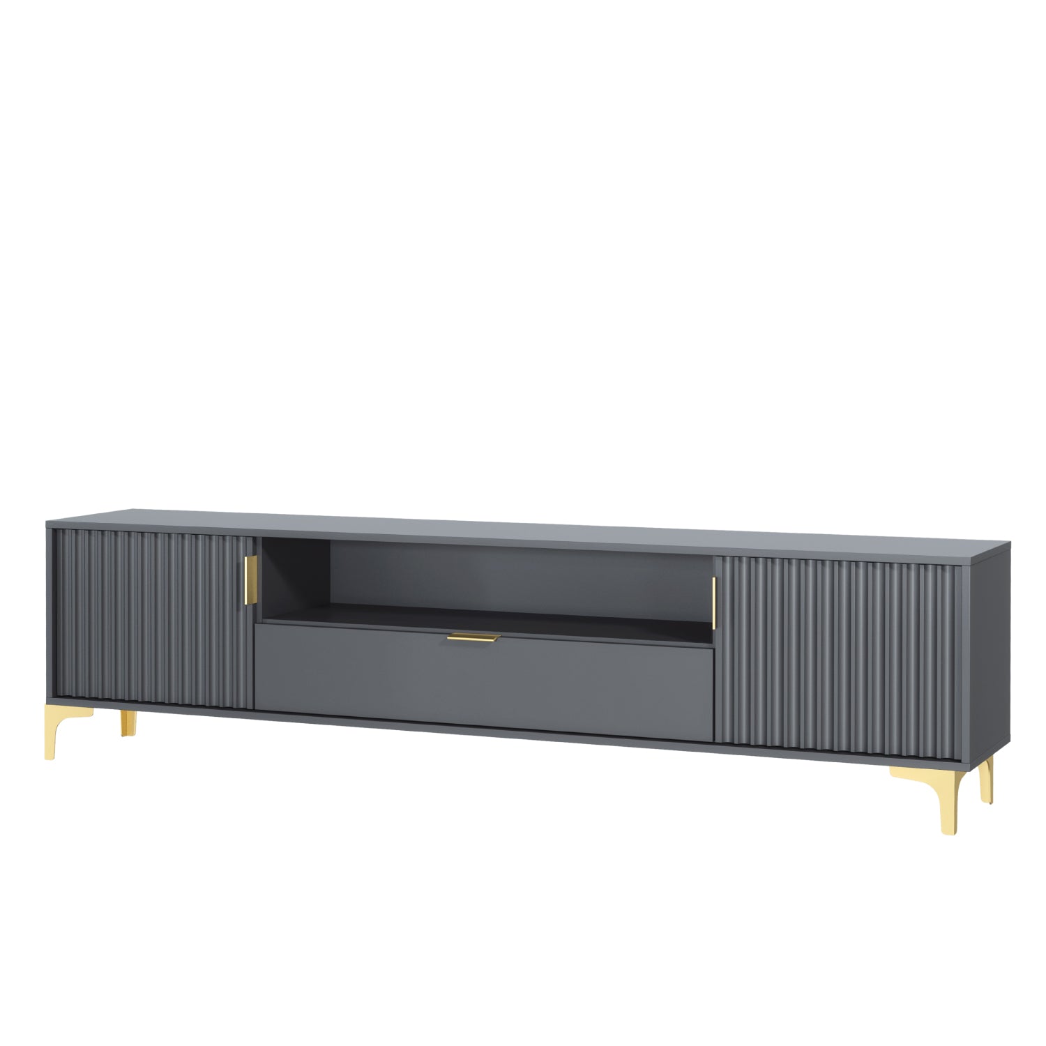 Tide Crest Gold Tv Unit 200cm - Fluted Design | Dark Grey
