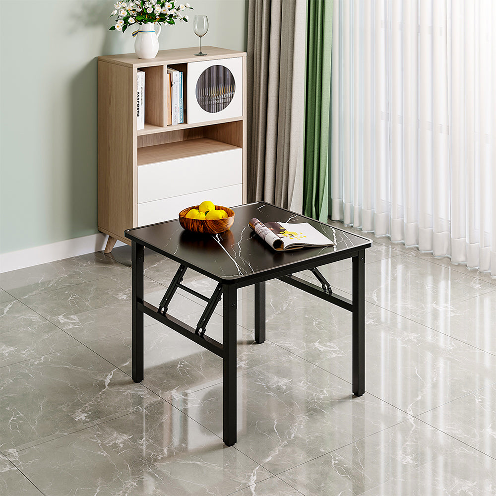 60*60*50cm Square Folding Coffee Table With Marble Effect Top | 60cm x 60cm | Black