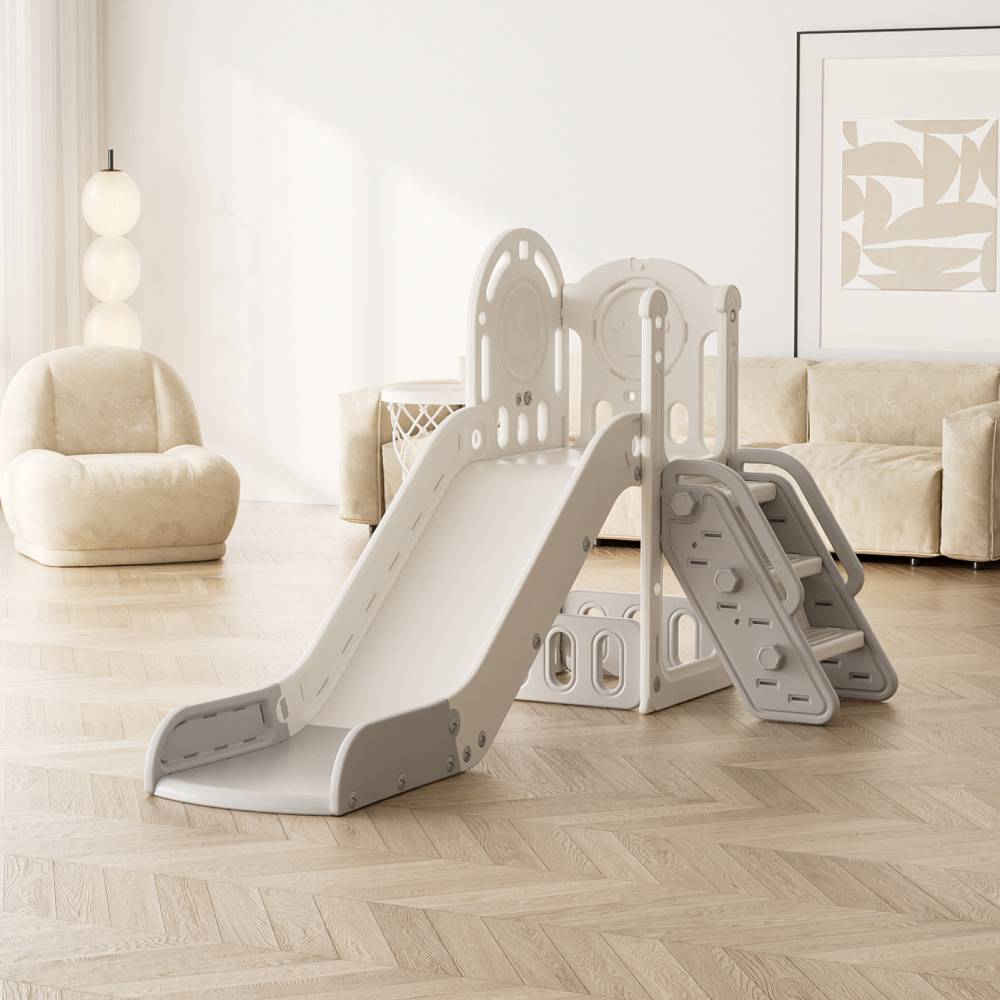 Toddler Slide Playset With Climbing Stairs & Basketball Hoop Safe Indoor/outdoor Activity Toy For Kids | Grey