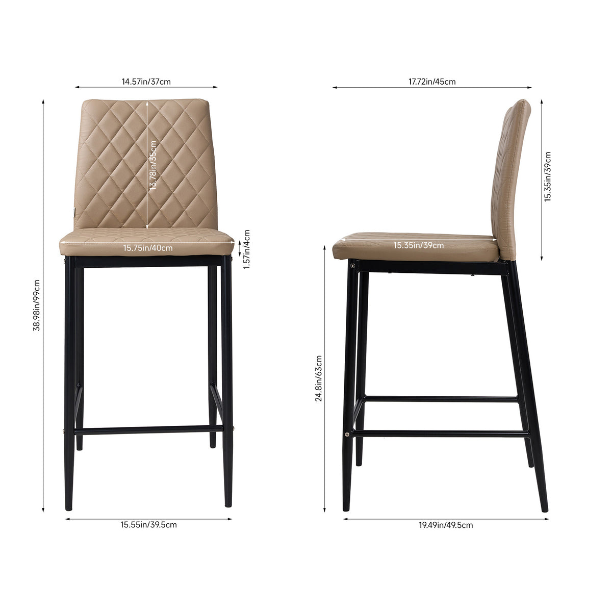 2pcs Upholstered Bar Stools | Camel