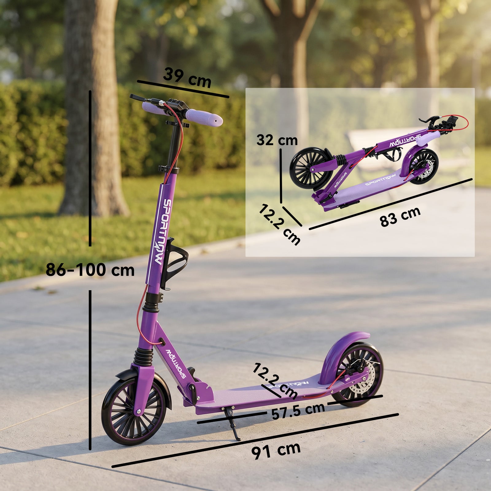 Foldable Kick Scooter, Adult Scooters With Big Wheels | Purple