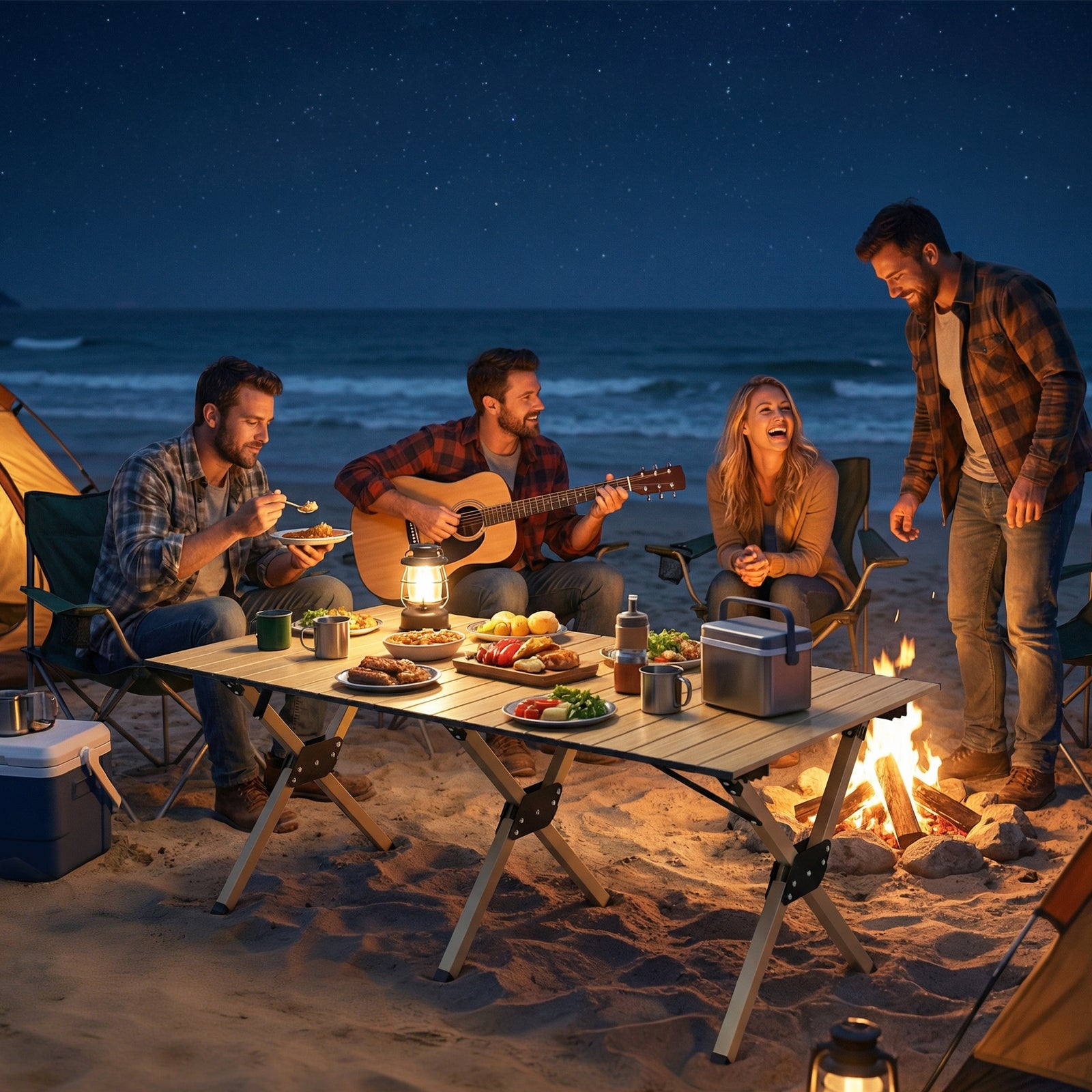 4ft Folding Camping Table, Picnic Table With Roll Up Top, Carrying Bag | Dark Brown