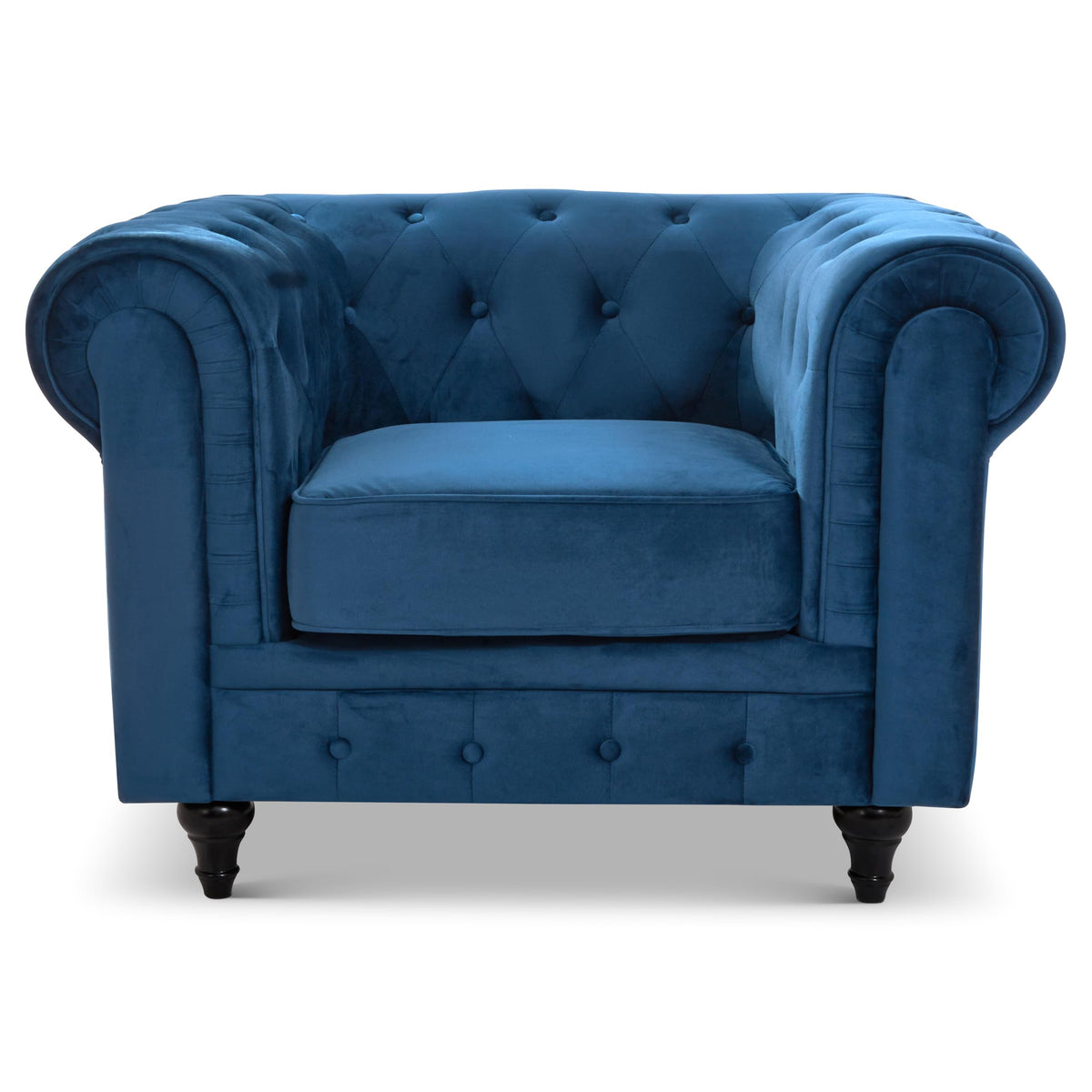 Chesterfield Scroll Arm Velvet Sofa 1 Seater | Navy Blue