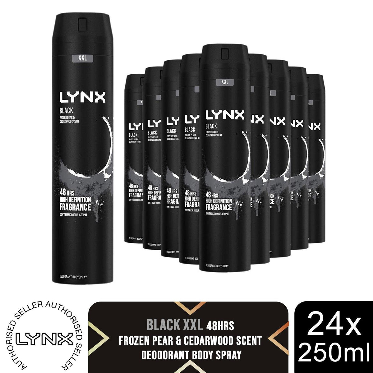 Xxl Aerosol Deodorant Body Spray Black 48h Protection 250ml, 24 Pack | Set of 24