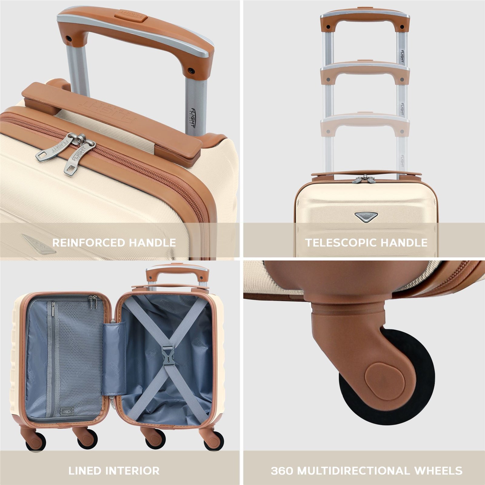 40x20x25cm Cabin Carry-on Suitcase - Lightweight, Durable, 4-wheel Luggage - 100+ Airlines Approved | Cabin | Cream