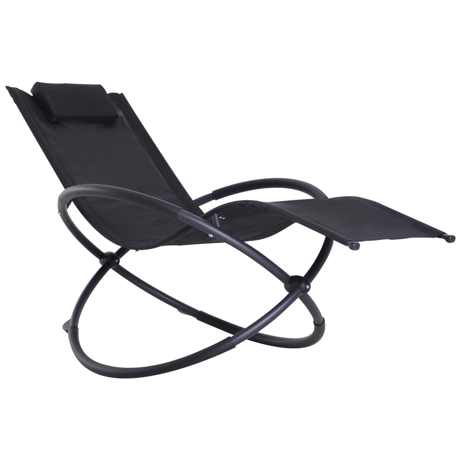 Outdoor Orbital Lounger Rock Chair With Pillow | Black