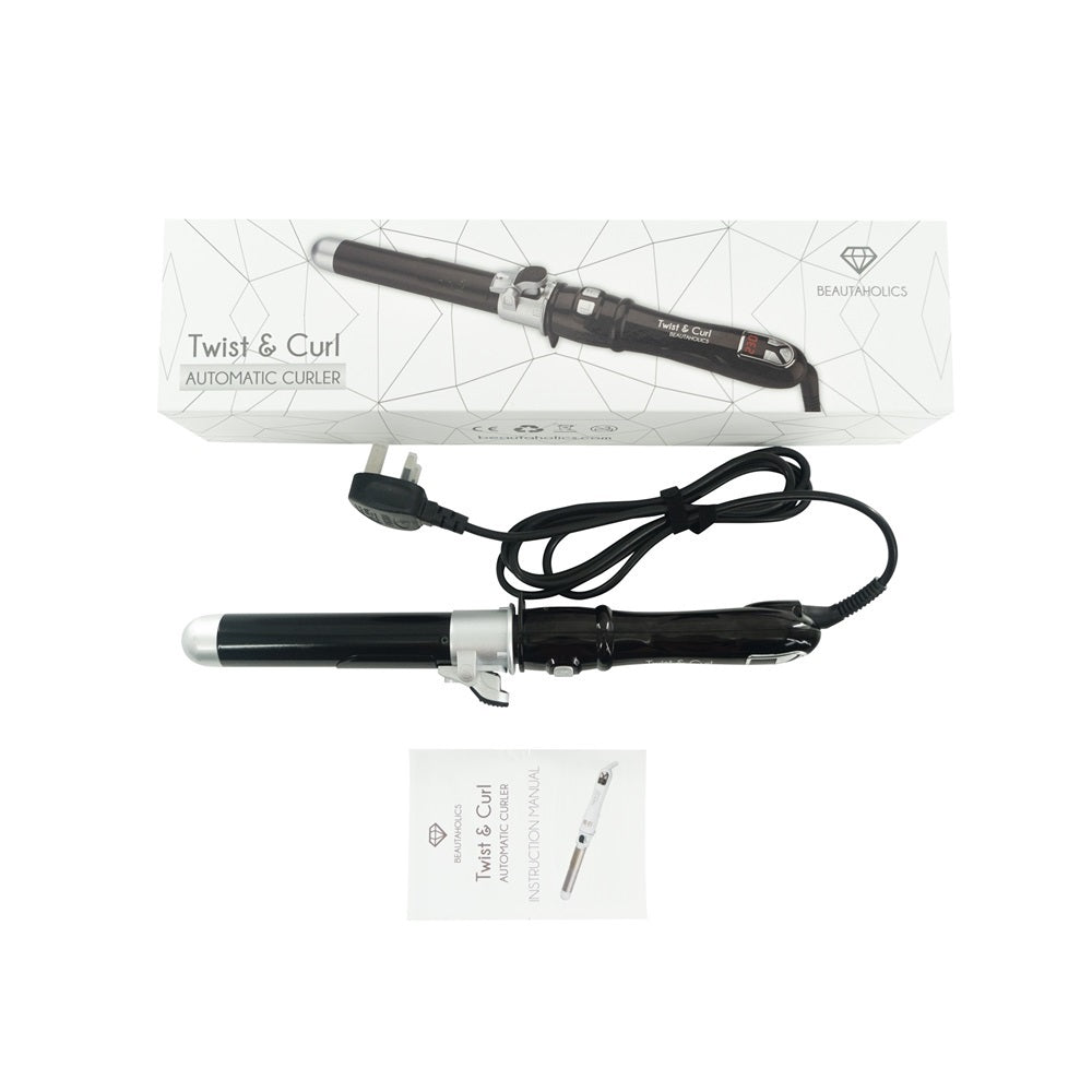 Twist  Curl Automatic Rotating Hair Curler - Black 28mm | Black & Silver
