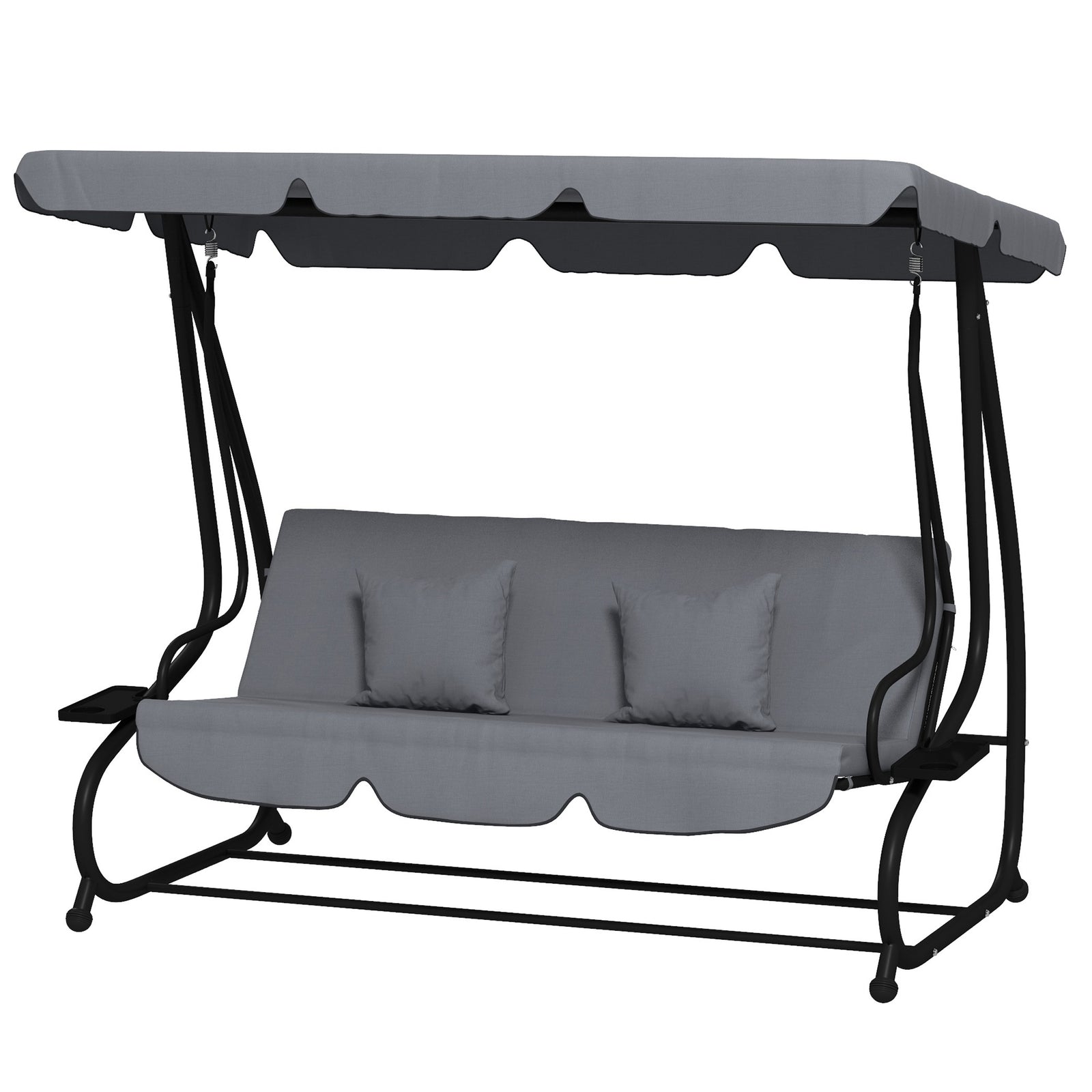 2-in-1 Garden Swing Chair For 3 Person W/ Adjustable Canopy | Dark Grey