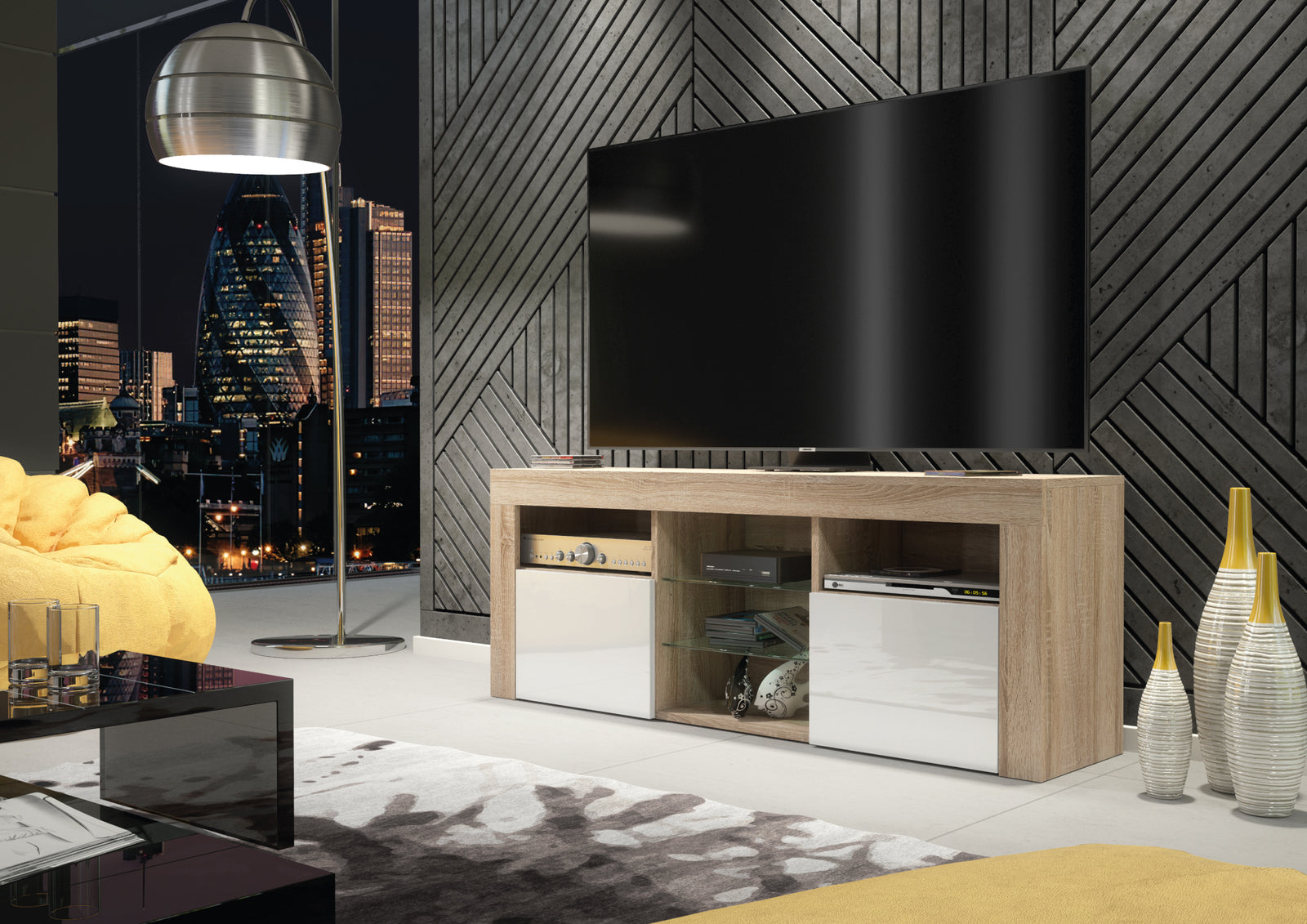 Pulse Tv Unit 145cm With Led Lights | Natural Oak
