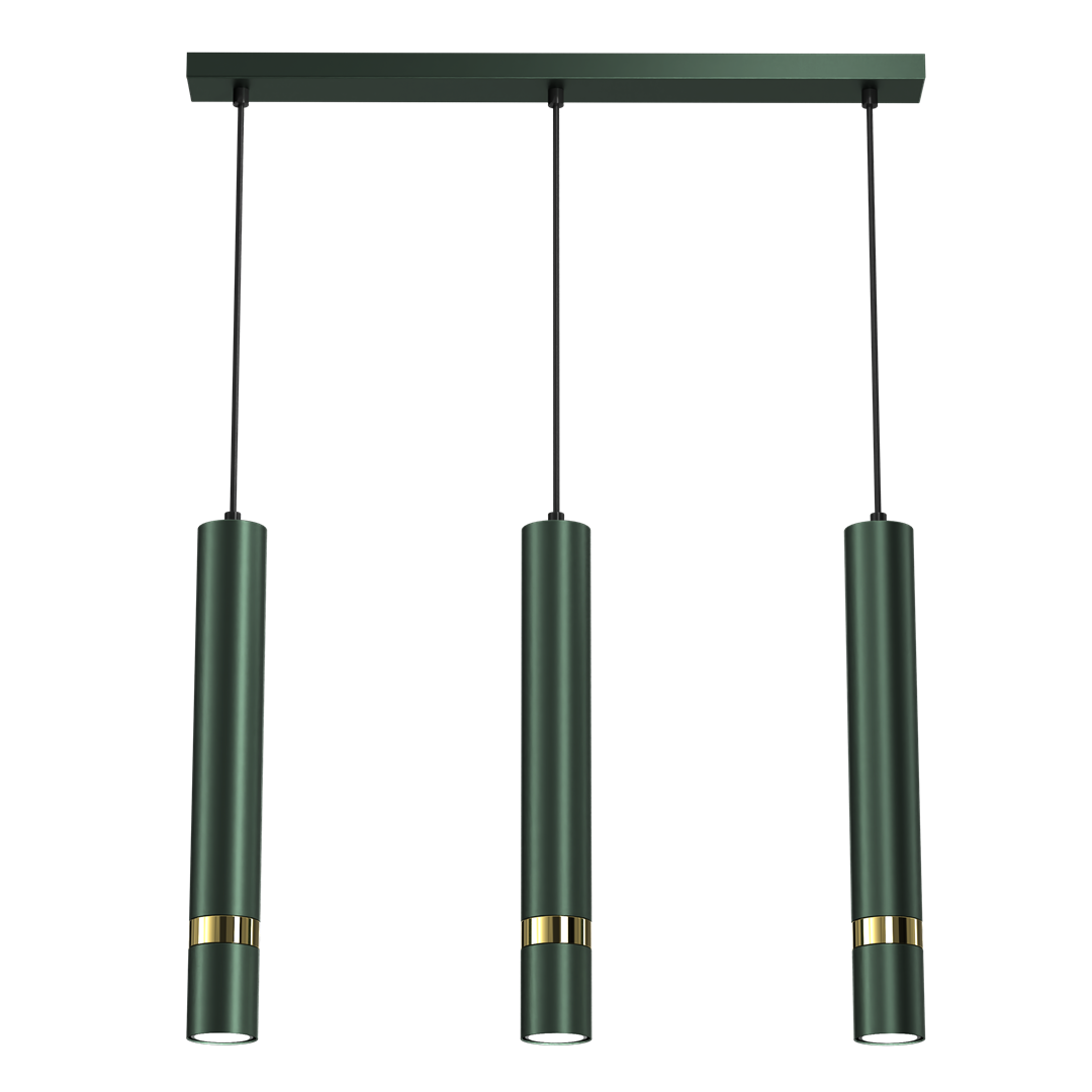 Joker Contemporary Pendant Lamp 3xgu10 Hand Made Cylindrical Style Light | Green & Gold