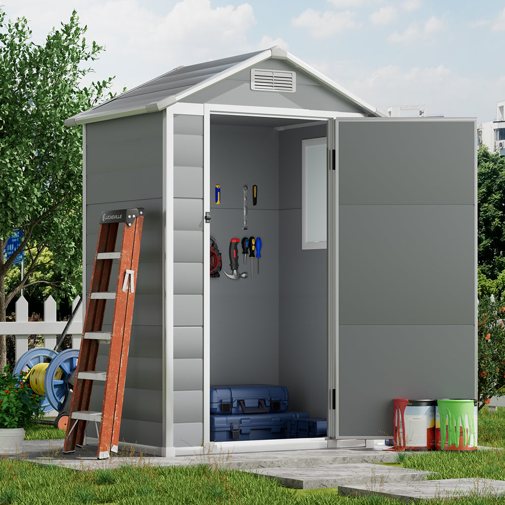 4.4x3.4ft Garden Plastic Storage Shed With Lockable Hinged Door