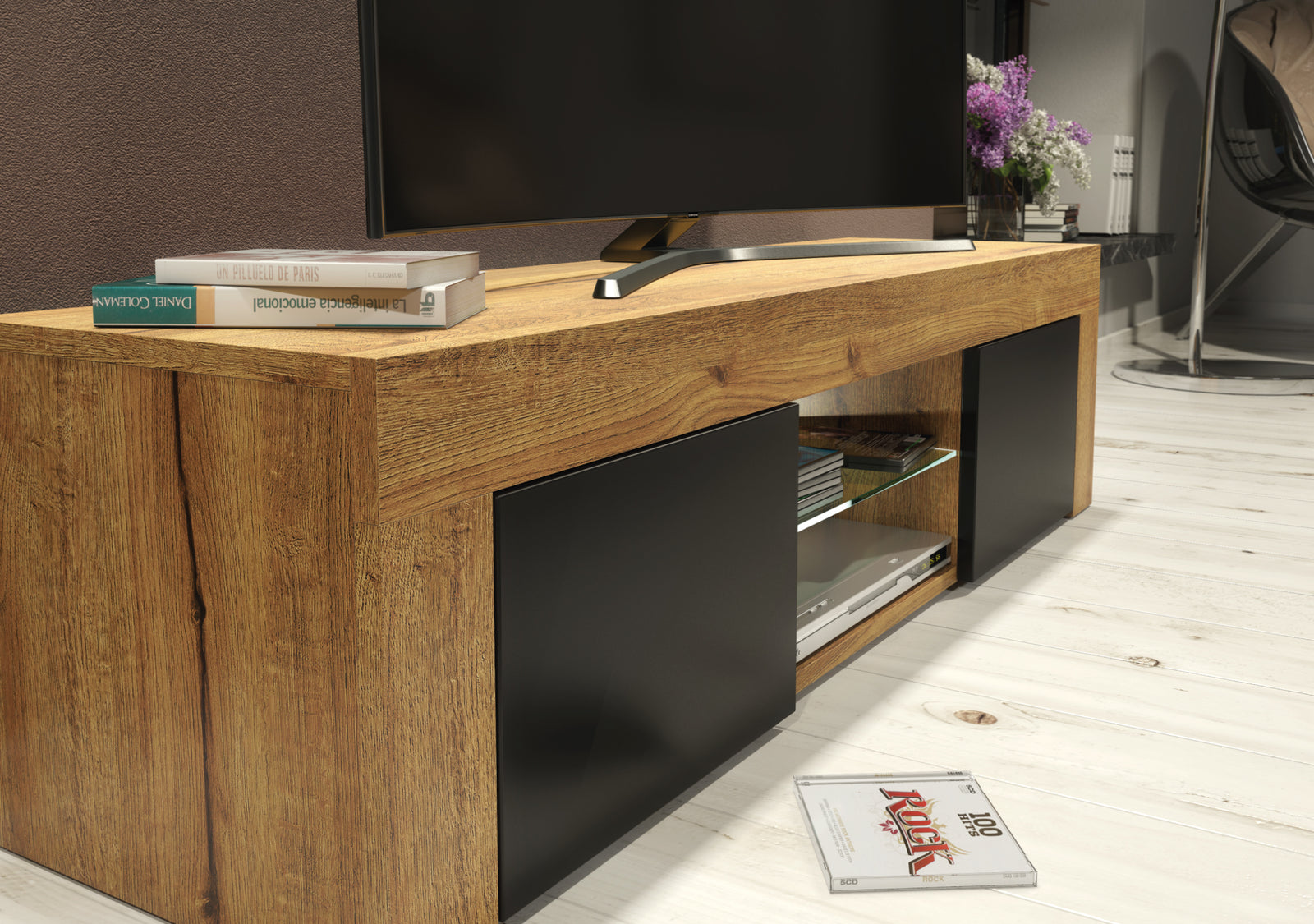 Loom Tv Unit 130cm With Led Lights | Oak