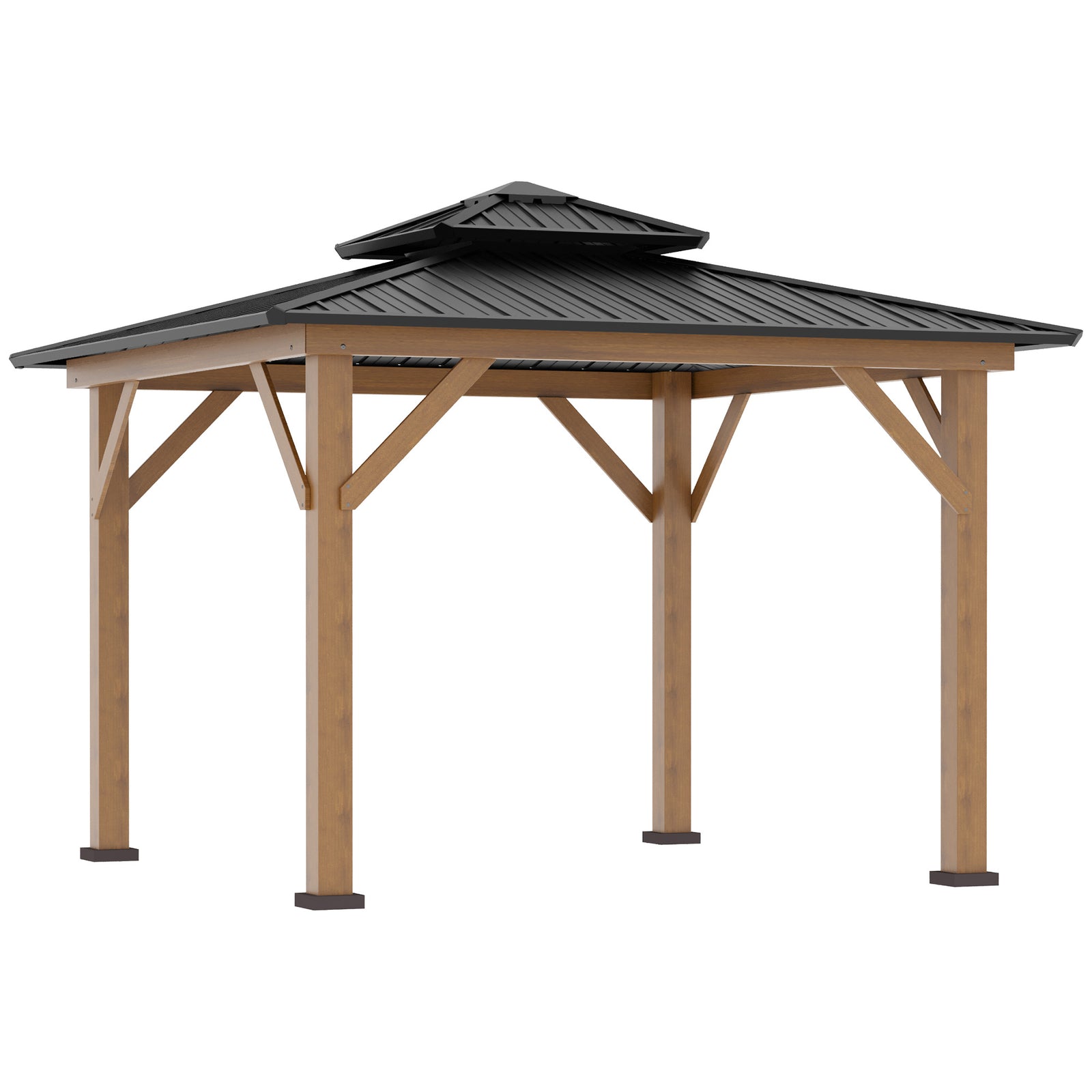 Outsunny 3.5 X 3.5m Wood Frame Hardtop Gazebo W/ Double Vented Roof