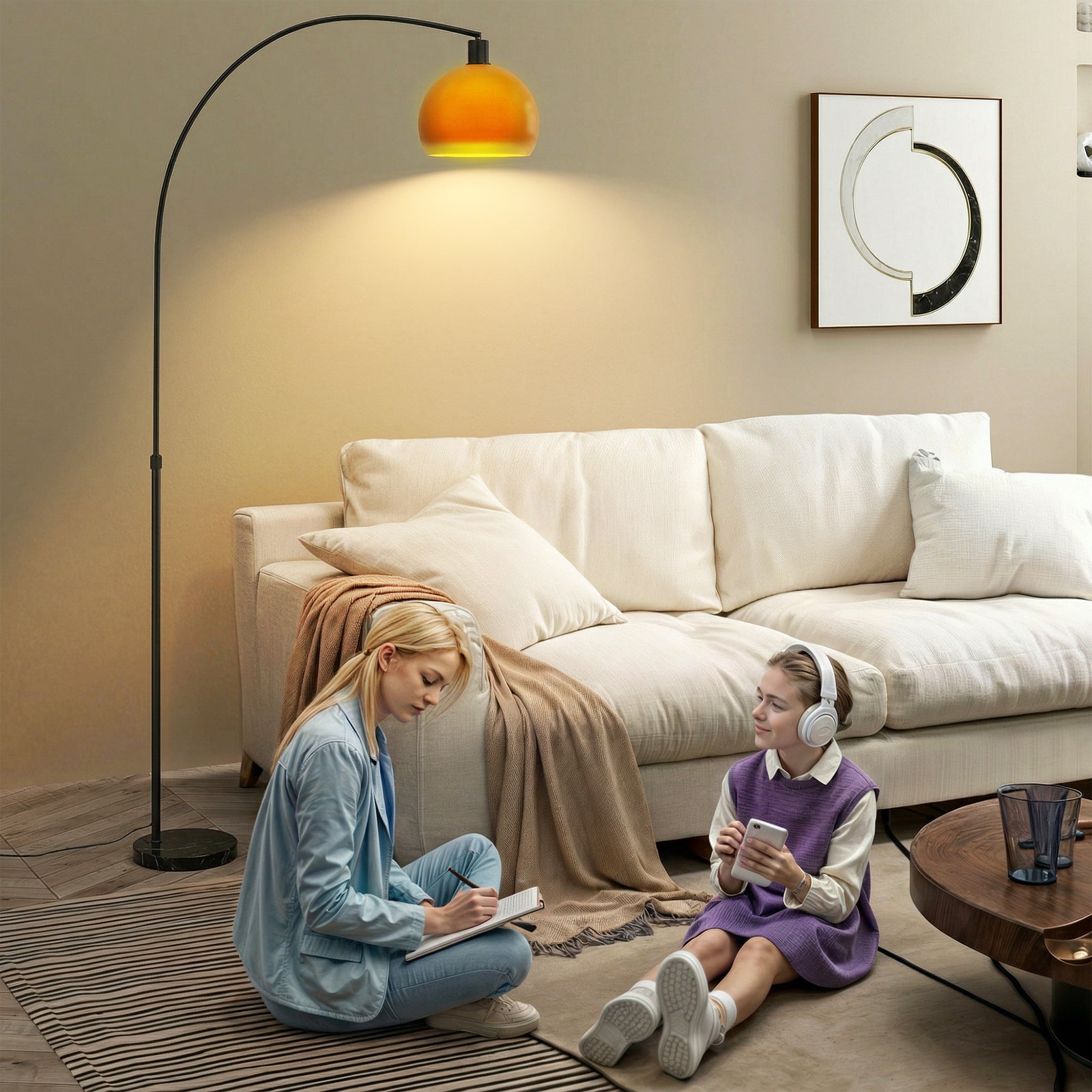 Modern Standing Lamp With Shade & Foot Switch | Black