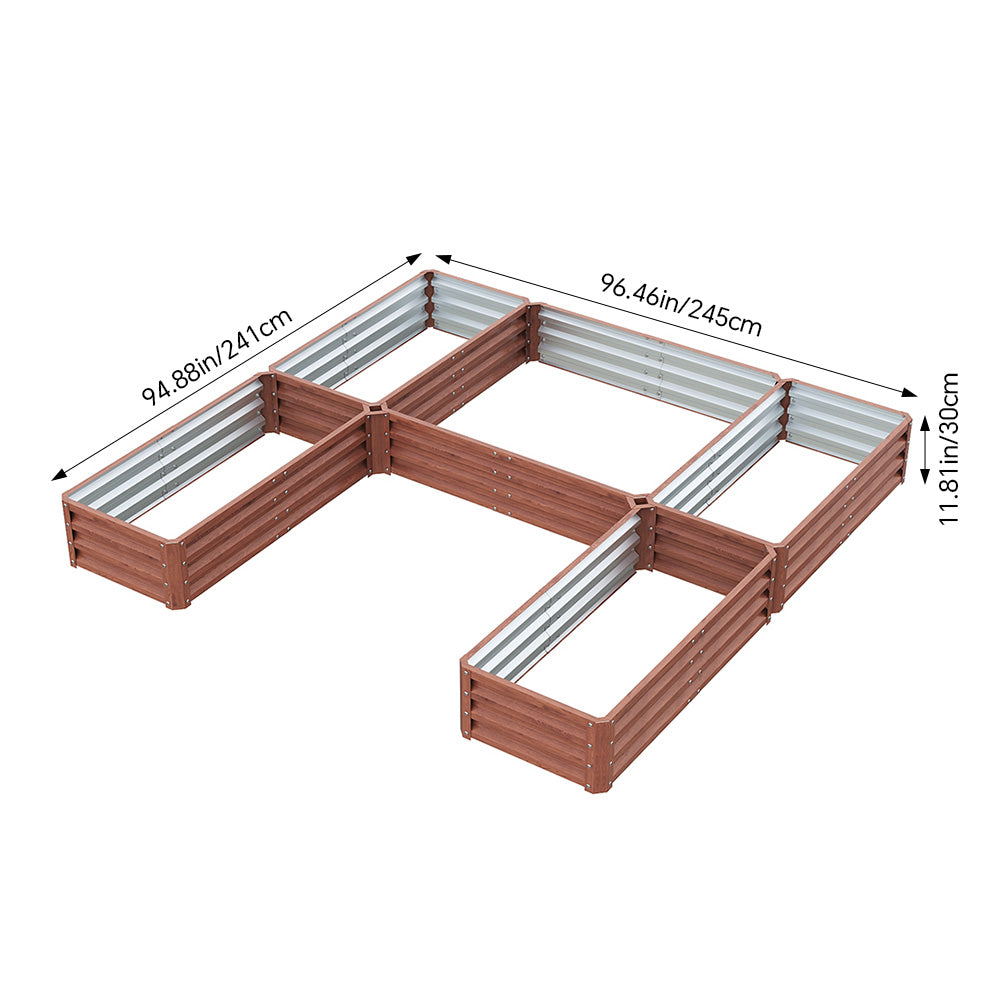 U-shaped Raised Garden Bed Metal Planter Box With 5 Compartments | Brown