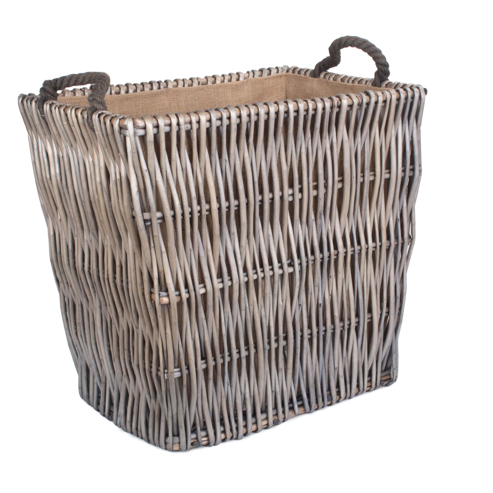 Wicker Grey Rectangular Log Basket | Large | Brown