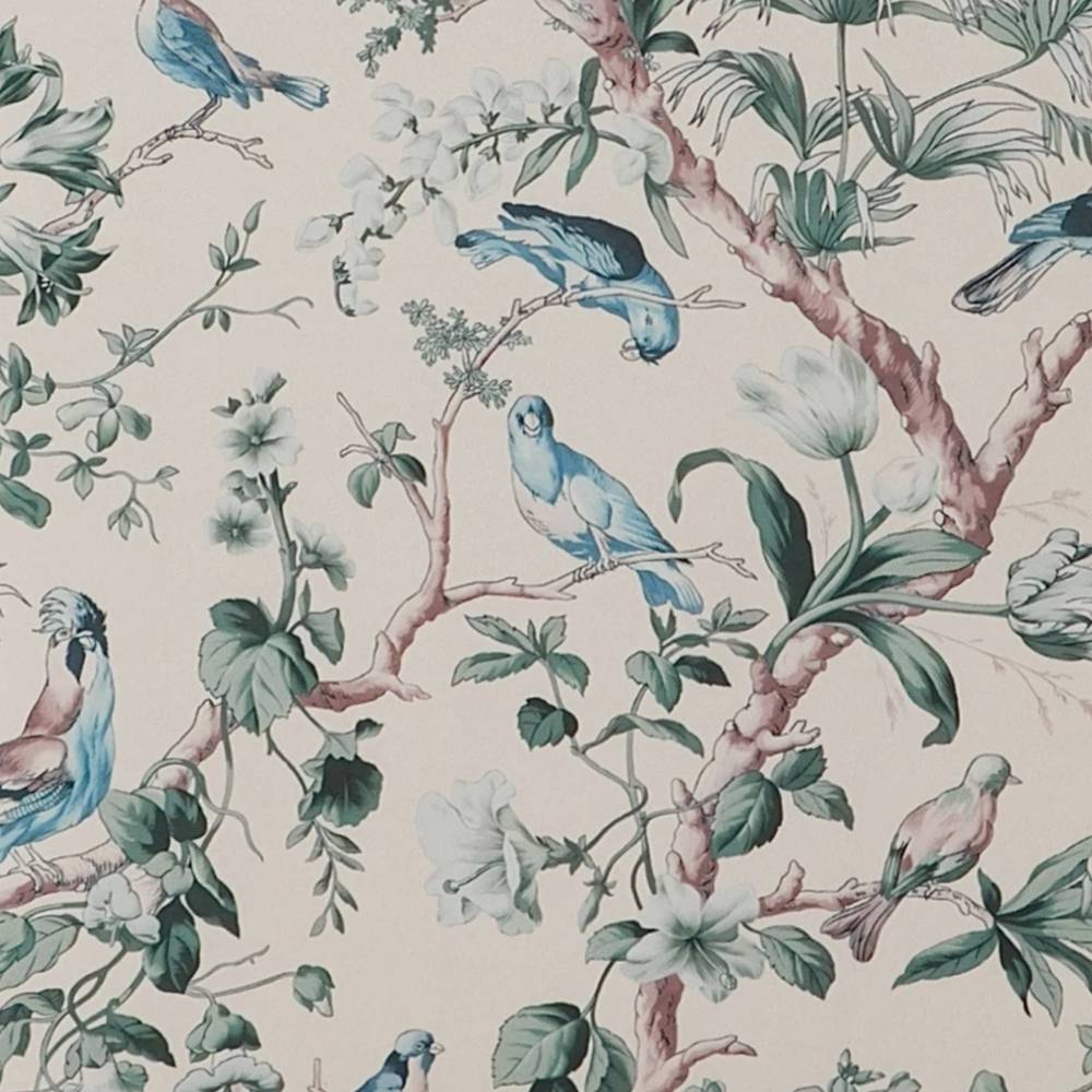 Vintage Floral and Bird Upholstered Armchair, Linen Fabric Accent Chair with Elegant Tufting