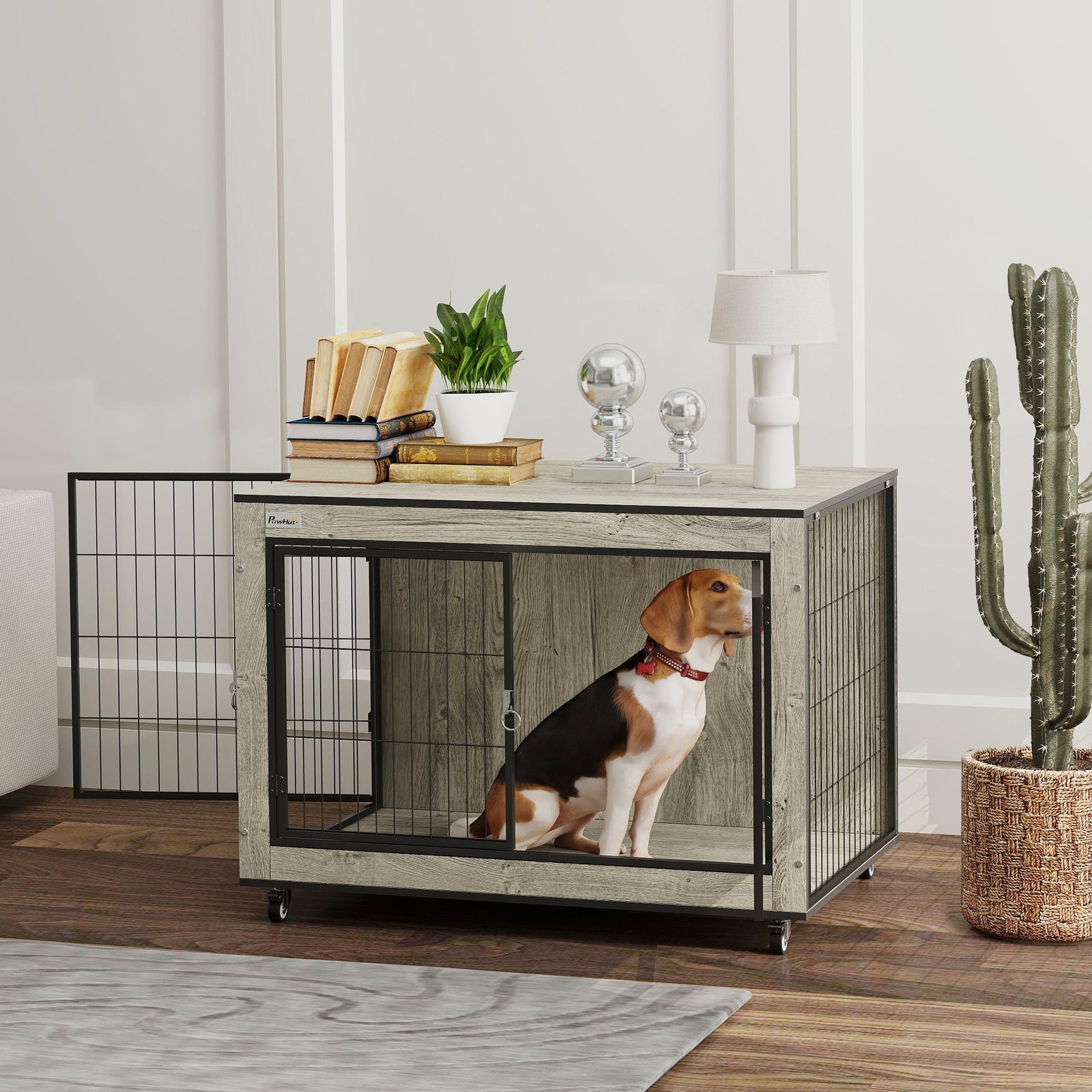 Dog Crate Furniture On Wheels, For Dogs | Black
