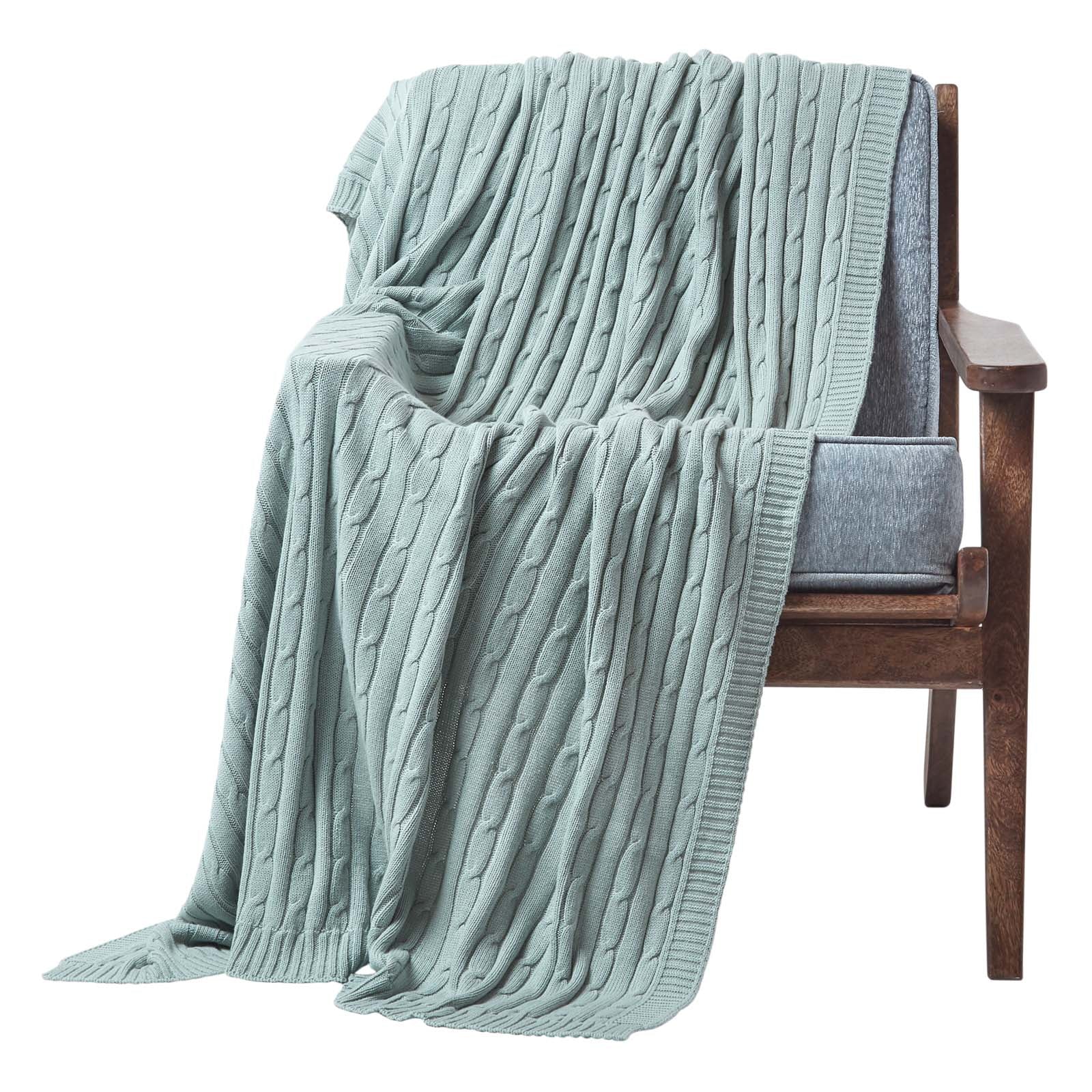 Combed Cotton Cable Knit Throw | 150cm x 200cm | Duck Egg Blue