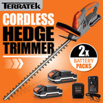 20v Cordless Hedge Trimmer Lightweight Handheld Garden Electric Hedge Li Ion 1hr Fast Charge Battery And Charger Included | 2 Batteries + 1 Charger | Grey