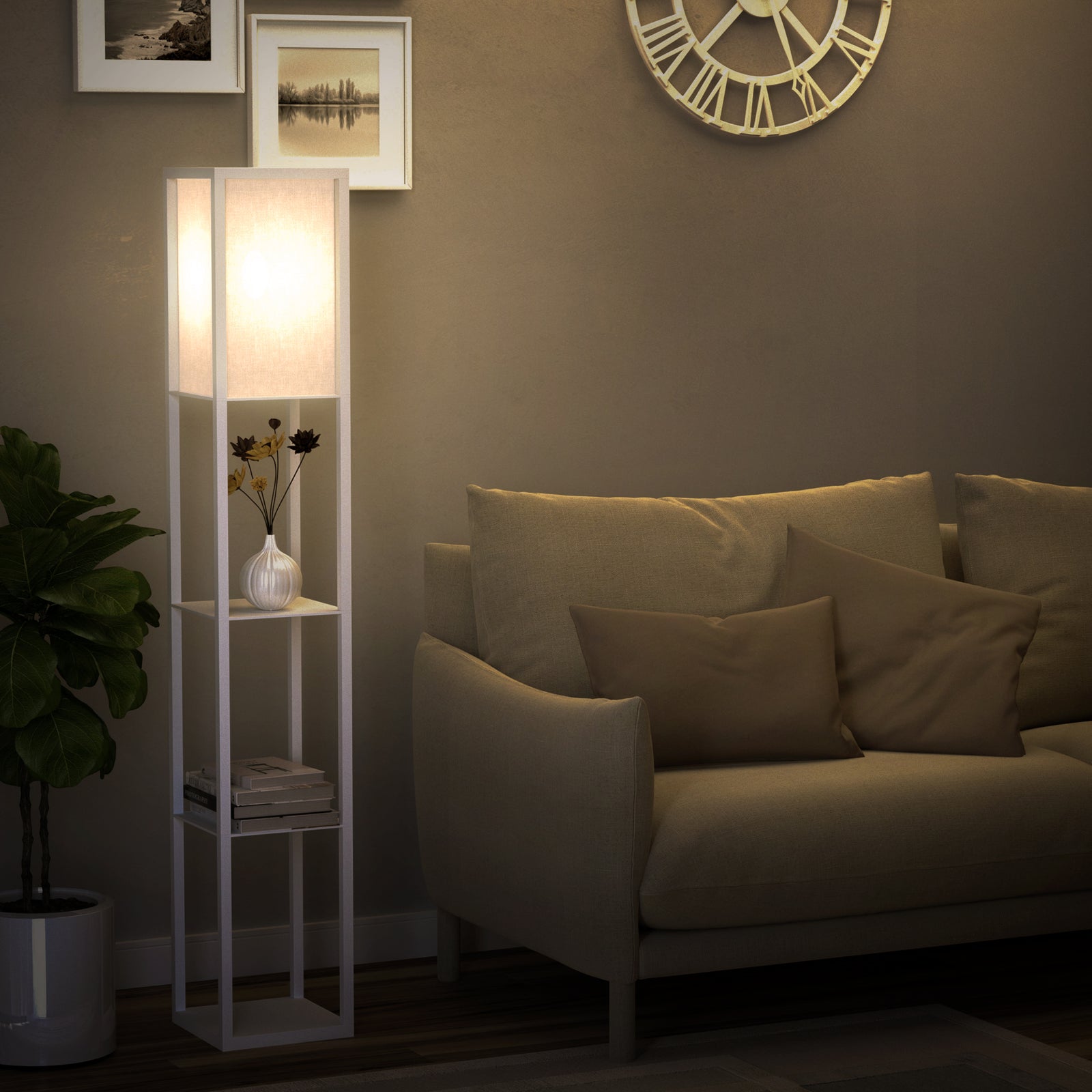 Floor Lamp Reading Lamp With 3-tier Storage Shelf Acrylic | One Size | White