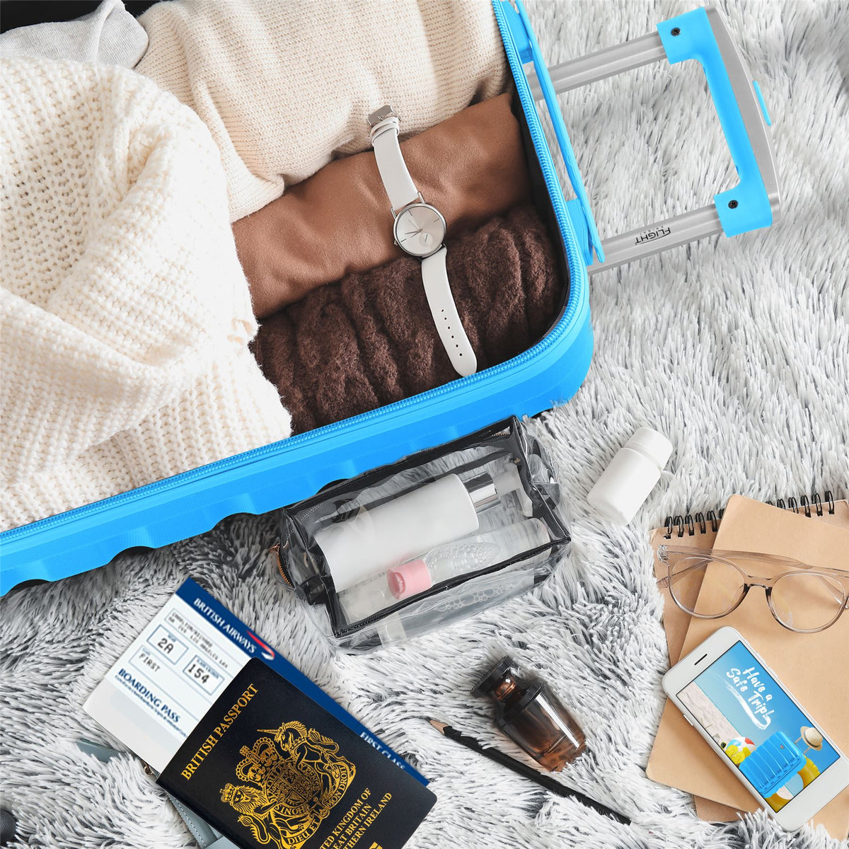 Set Of 3 Hard Shell Suitcase Cabin & Check In Cases With Tsa Lock - Overhead Cabin With Medium & Large Check-in Bag | Set of 3 | Turquoise