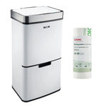 75l Sensor Recycling Bin With Food Caddy & 25 Bin Biodegradable Bags | 75L | White & Silver