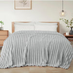 Ribbed Jacquard Fleece Blanket Throw Soft Warm Bed & Sofa Cover | 150cm x 200cm | Light Grey