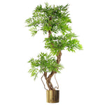 Leaf 140cm Realistic Artificial Japanese Fruticosa Tree Ficus Tree Gold Metal Brushed Brass Planter