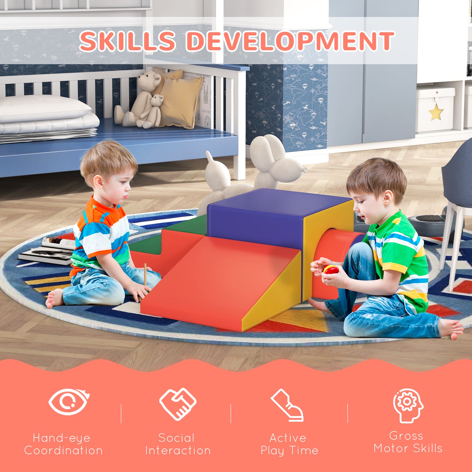 4-piece Soft Play Set, Baby Foam Block Toy Toddler 1-3 Years | Red