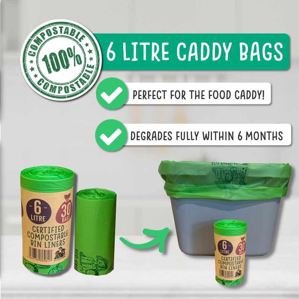 6 Litre Compostable Caddy Bags | Set of 6 | Green