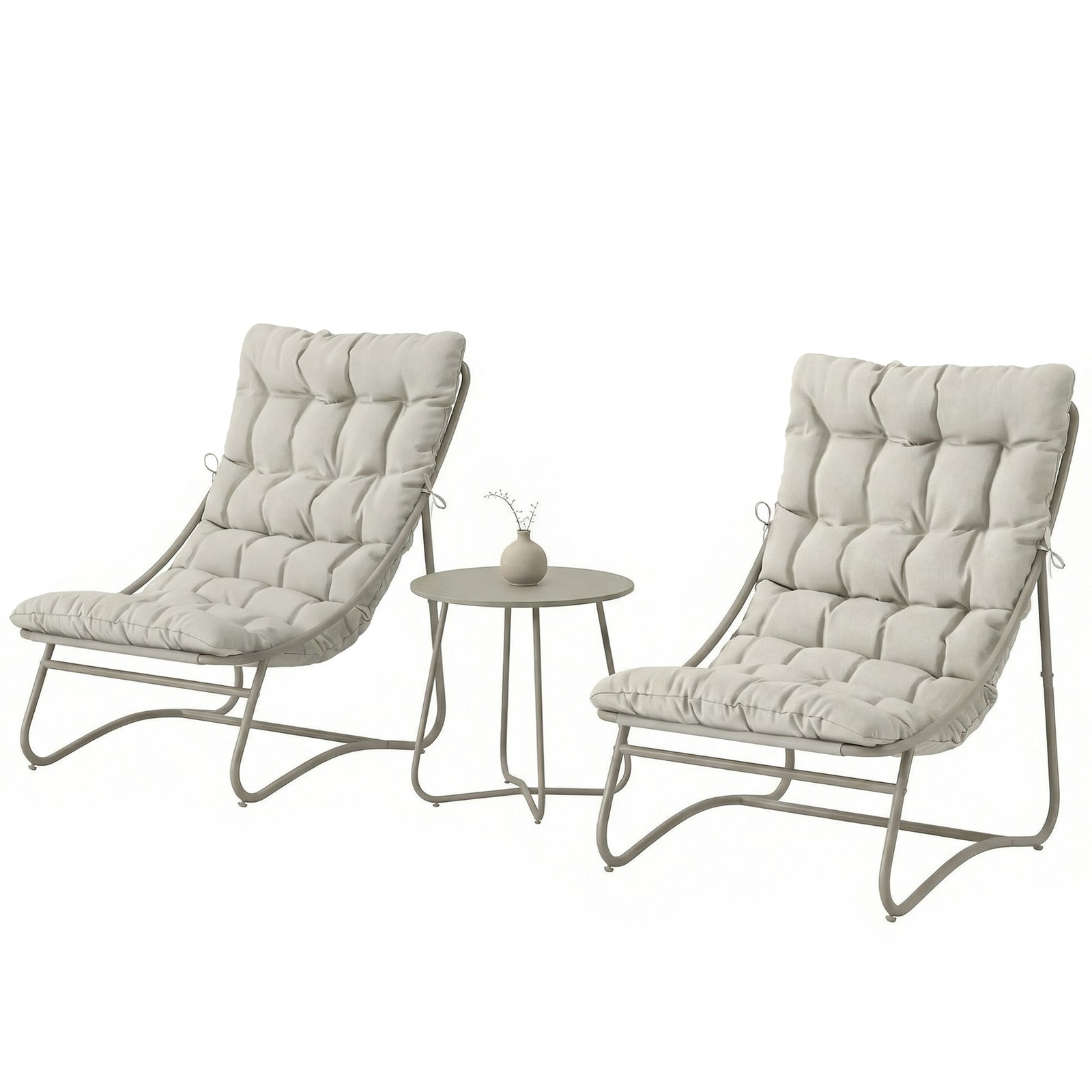 Garden Bistro Set, Bistro Table And Chairs W/ Cushions | Light Grey