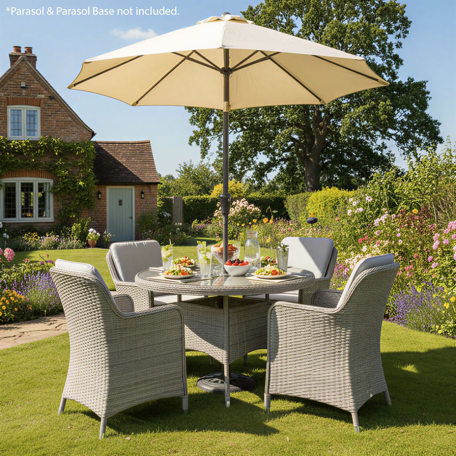 Hampton Rattan 4 Seat Dining Set | Dove Grey