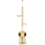 255cm Cat Tree Tower W/ Scratching Post, Cat House, Ball, Platform, Beige