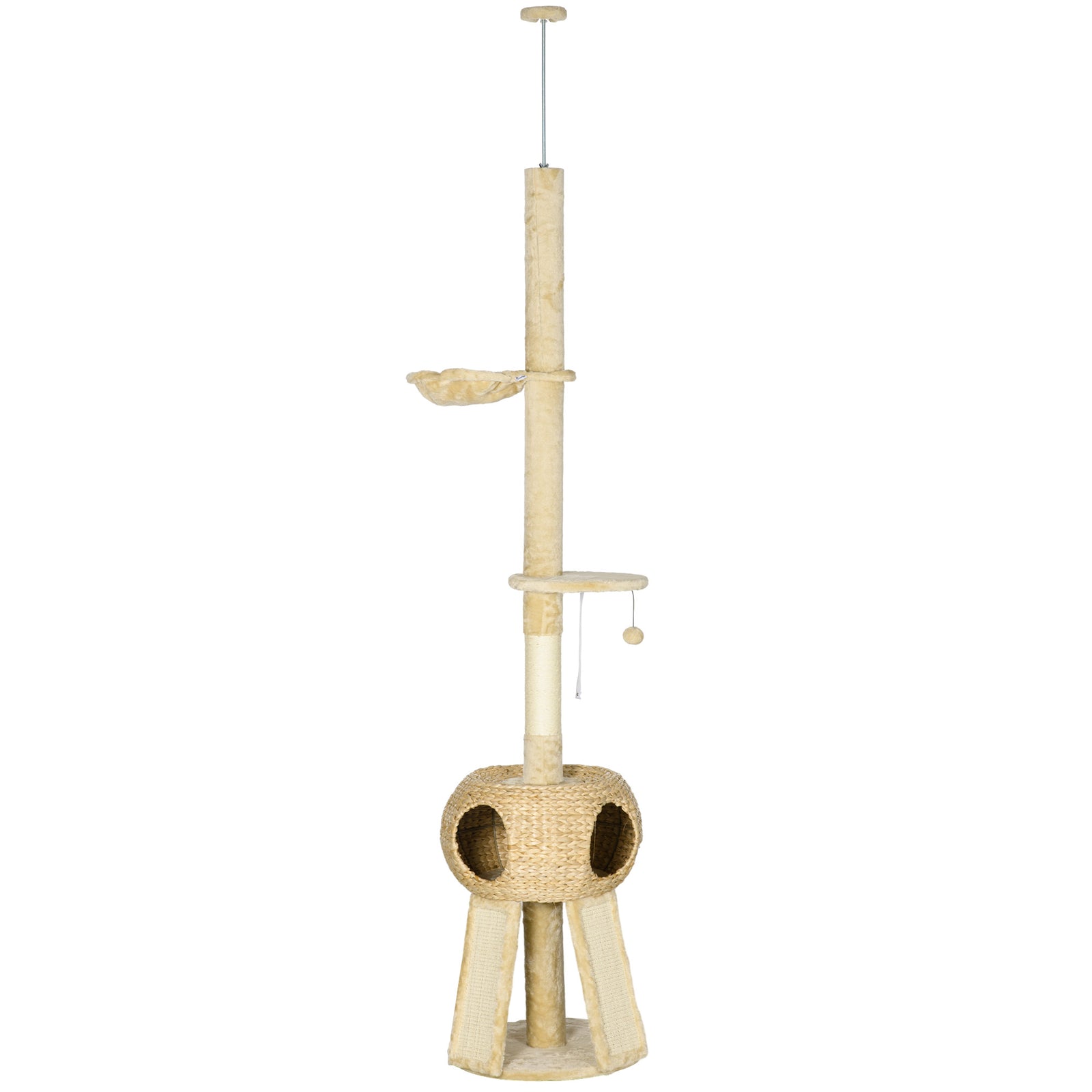255cm Cat Tree Tower W/ Scratching Post, Cat House, Ball, Platform, Beige