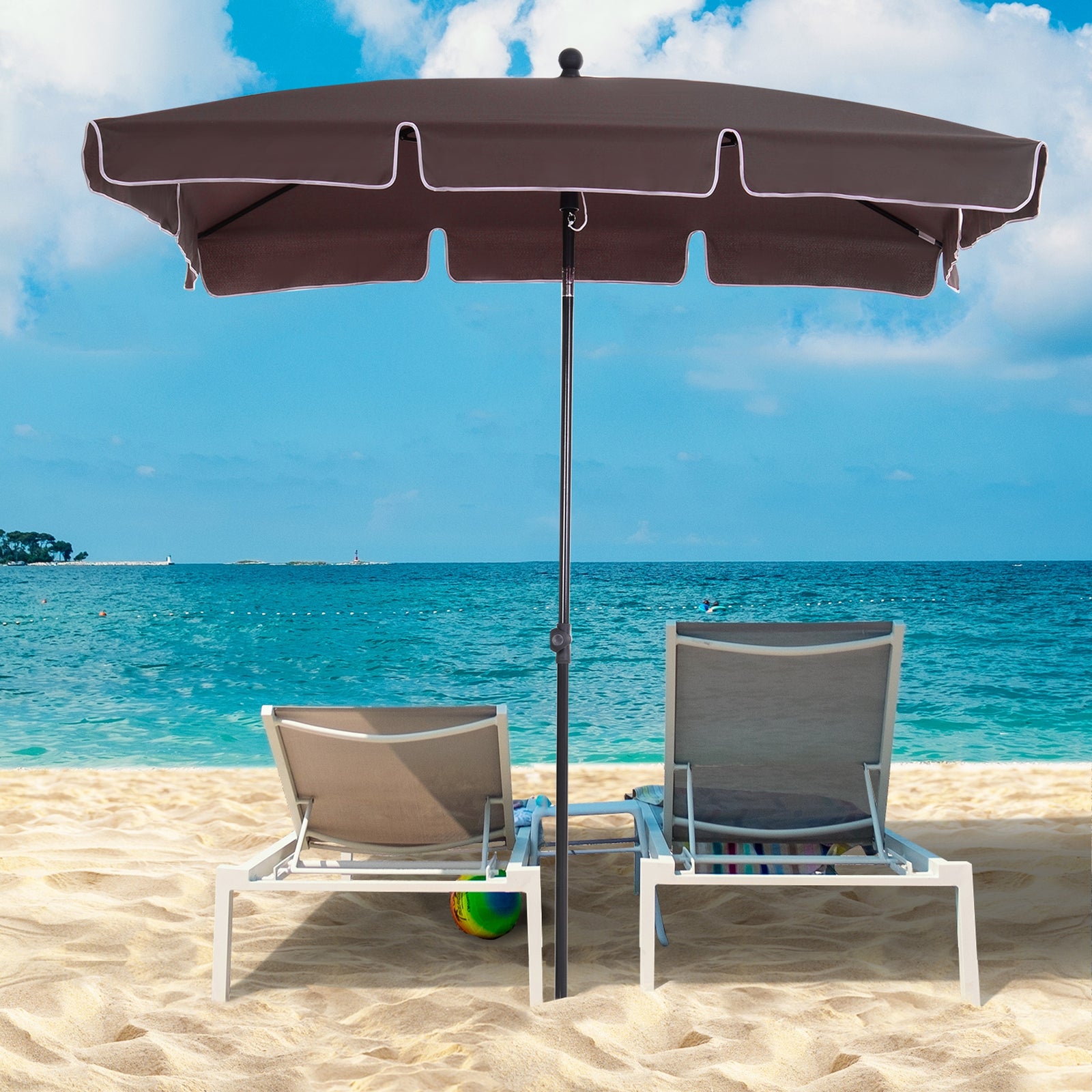 Aluminium Sun Umbrella 2x1.3m Parasol | Brown