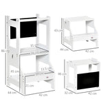2-in-1 Kids Kitchen Step Stool Table Chair Set W/ Safety Rail Chalkboard, White