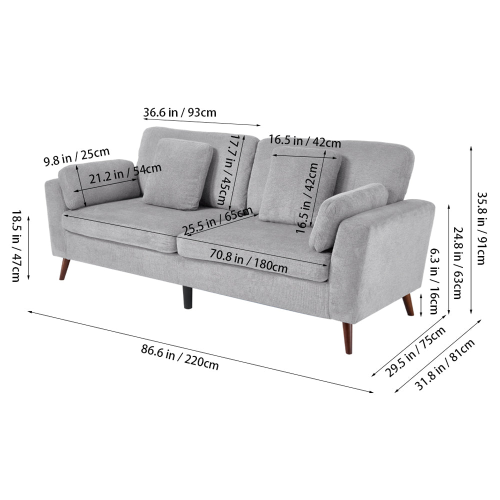 2-seater Chenille Upholstered Sofa With Pillows | Grey